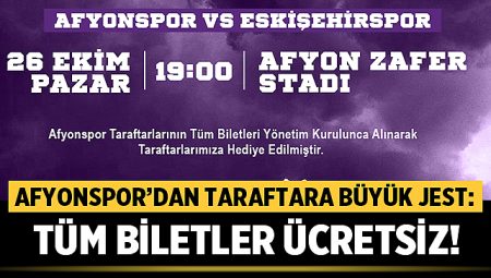 Afyonspor’dan Taraftara Büyük Jest: Tüm Biletler Ücretsiz!