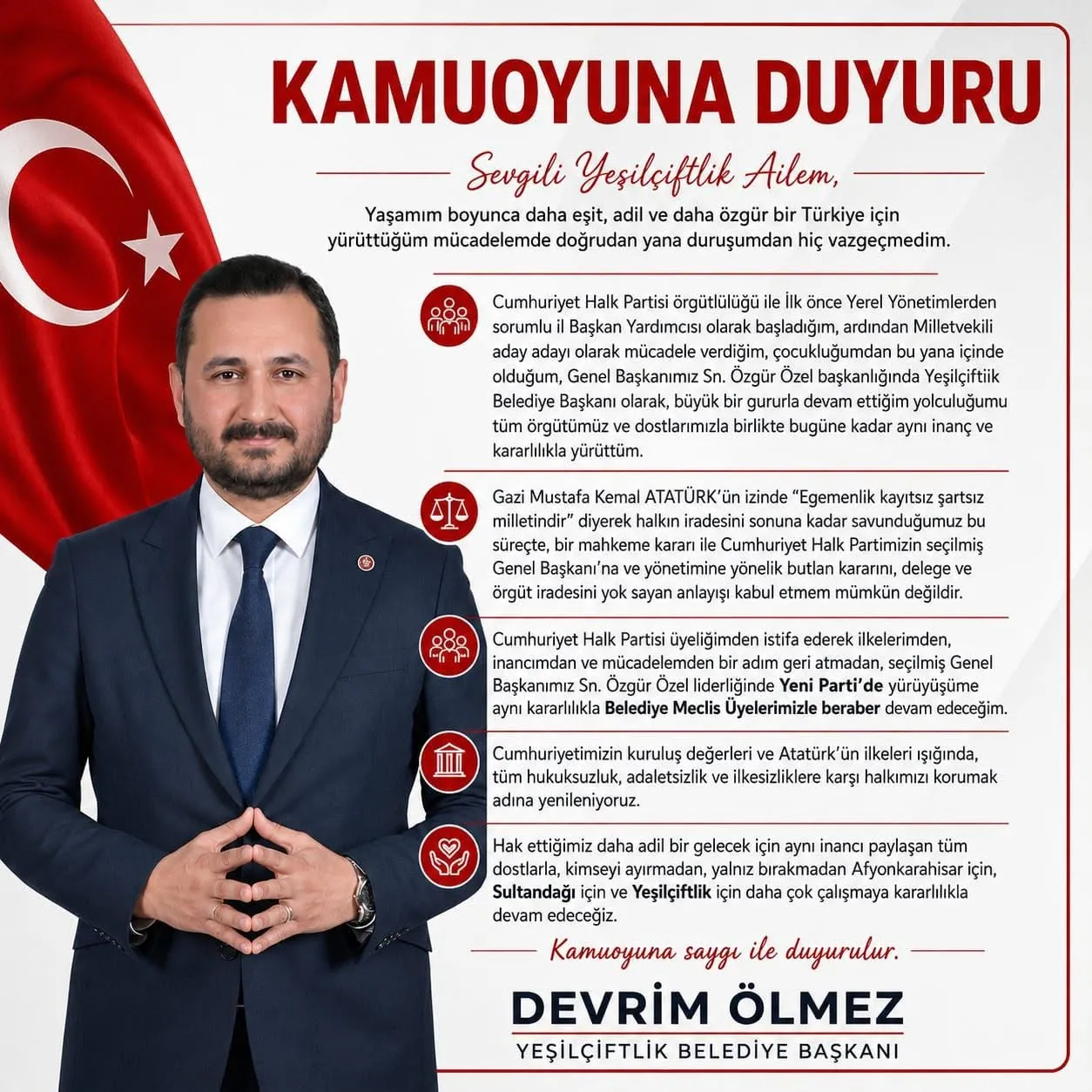 Yeşilçiftlik Belediye Başkanı Ölmez Yeni Parti’ye Katılıyor